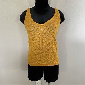 Zara Mustard Yellow Cotton Pointelle Button Tank Top